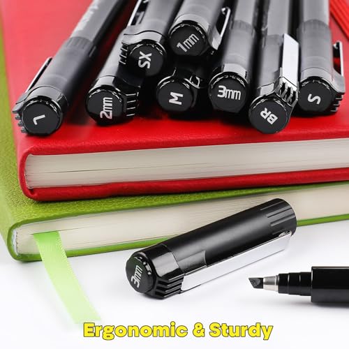 Dyvicl Hand Lettering Pens, Calligraphy Brush Pens Art Markers for Beginners Writing, Sketching, Drawing, Illustration, Scrapbooking, Journaling, Black Ink Pen Set, 8 Sizes