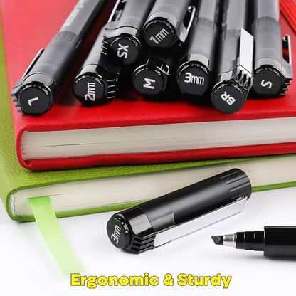 Dyvicl Hand Lettering Pens, Calligraphy Brush Pens Art Markers for Beginners Writing, Sketching, Drawing, Illustration, Scrapbooking, Journaling, Black Ink Pen Set, 8 Sizes