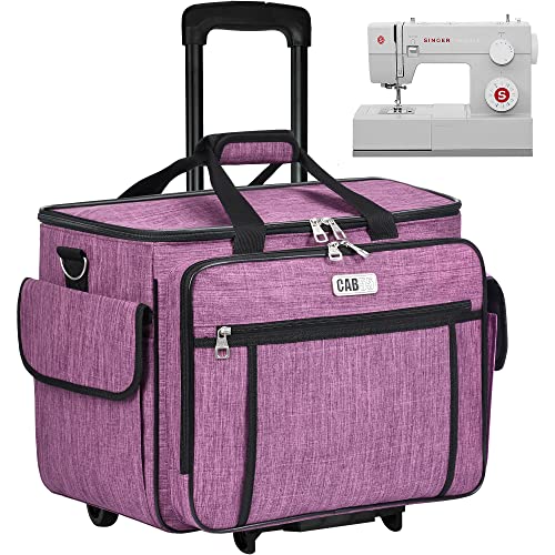 CAB55 Rolling Sewing Machine Case, Detachable Rolling Sewing Machine Carrying Case on Wheels, Trolley Tote Bag with Removable Bottom Wooden Board for Most Standard Sewing Machine and Accessories - color: Purple