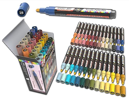 28 Southwestern Colors Acrylic Paint Pens Studio Color Series Markers Set 3mm Medium Tip, Rock Painting, Glass, Mugs, Wood, Metal, Canvas, DIY Projects, Detailing. Non Toxic, Waterbased, Quick Drying - color: SOUTHWESTERN M