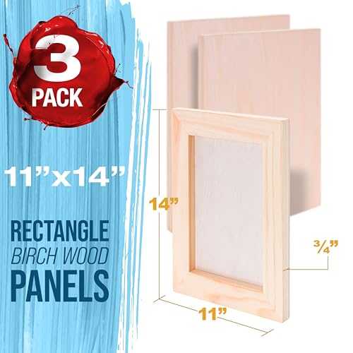 U.S. Art Supply 11" x 14" Unfinished Cradled Wood Panels for Painting, Studio 3/4" Deep (3 Pack) - Artist Depth Birch Wooden Wall Canvases - Mixed-Media Craft, Acrylic, Oil, Encaustic, Paint Pouring - size: 11" x 14"