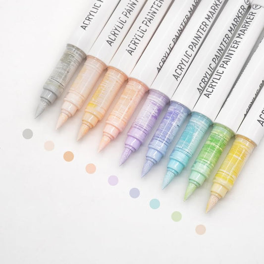Water Based Acrylic Paint Markers, 9 Colors Acrylic Paint Pens Set with Soft Brush Tip, Marker Pen for Rock Painting, Egg, Wood, Glass, Paper, Acrylic Painter Ink (Light Color) - color: Light Color