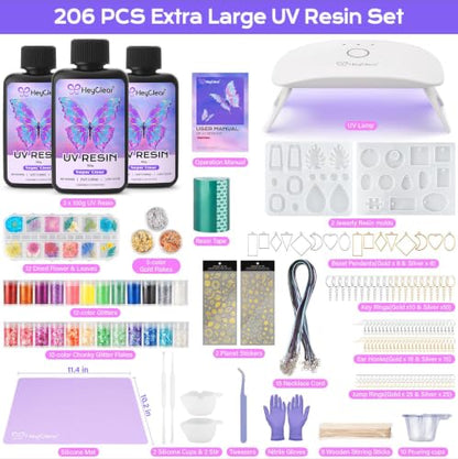 HeyClear UV Resin Molds Jewelry Making Kit with Light -300g Super Clear, Hard, Low Odor, Premixed and Fast Curing for Keychains, Earrings, DIY Craft Decorations - size: 300g