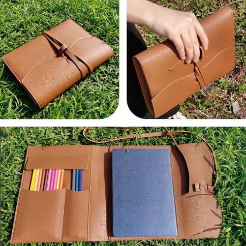 Leather Sketch Book Cover, Leather Sketchbook Holder for 5.5"x 8.5", Travel Sketch Board Pad Pencil Holder, Drawing SketchBook Cover Pencil Case, Painter Artist Sketch Pad Holder (Small) - size: Small