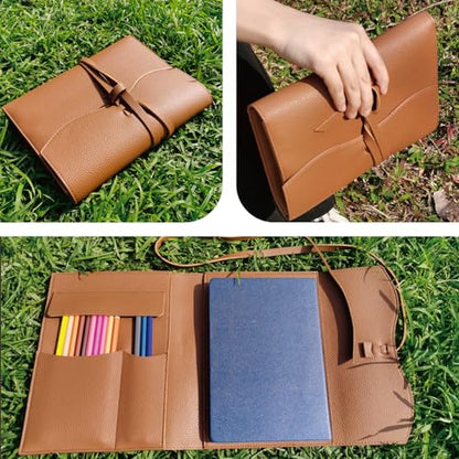 Leather Sketch Book Cover, Leather Sketchbook Holder for 5.5"x 8.5", Travel Sketch Board Pad Pencil Holder, Drawing SketchBook Cover Pencil Case, Painter Artist Sketch Pad Holder (Small) - size: Small