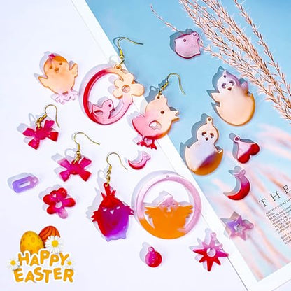 15 Pairs Easter Resin Molds for Earrings, Easter Bunny Earring Molds Silicone Egg Resin Epoxy Casting Ornament Silicone Molds with 200pcs Earring Hook for Keychain Jewelry Pendant DIY Craft Supplies - color: Easter 4pcs