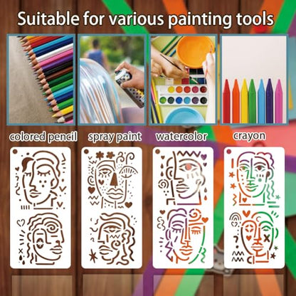 12 Sheets Abstract Face Stencils for Painting, 12 Styles Whimsical Line Art Face Wall Stencil Template Reusable Portrait Face Stencils for Painting on Wall Wood Home Decor - style: Facial Feature
