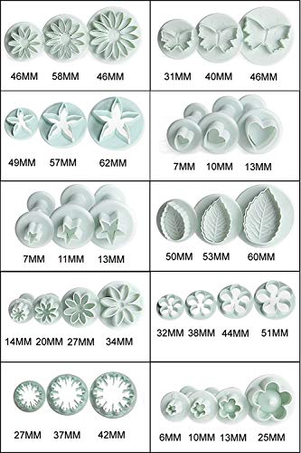 Flower Cookie Cutters,Cake Tools 44 Pcs Snowflake Cookie Cutter Cloud Fondant Cake Plunger Sugarcraft Flowers Leaf Butterfly Heart Shape Decorating Mold DIY Icing Plunger Cutters - color: Flower Cutters