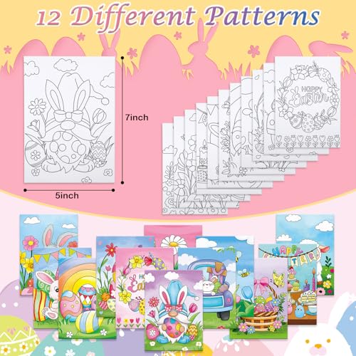 Anseal 12 Packs Pre Drawn Canvas to Paint, 5" X 7" Pre Printed Canvas for Kids, Pre Stretched Canvas Outline Painting Boards for Beginners, Students, Party Favor (Easter) - color: Easter