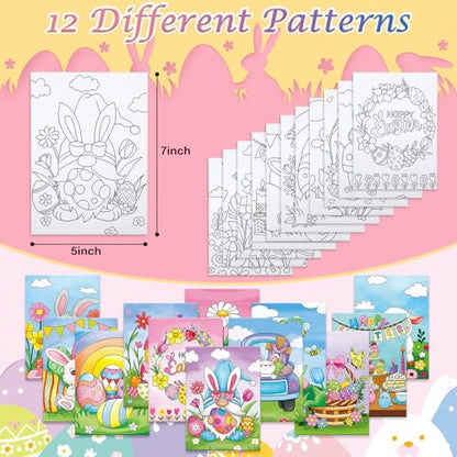 Anseal 12 Packs Pre Drawn Canvas to Paint, 5" X 7" Pre Printed Canvas for Kids, Pre Stretched Canvas Outline Painting Boards for Beginners, Students, Party Favor (Easter) - color: Easter