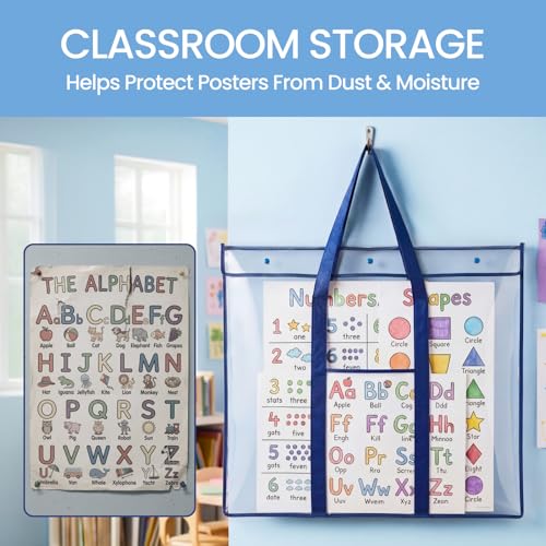 GAMENOTE 3 Pack Large Poster Storage Bags for Teachers, Clear Hanging Bulletin Board Organizer for Classroom Posters, Anchor Charts, Borders & Art Projects, 31.5" x 25.5"