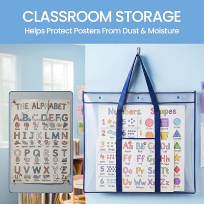 GAMENOTE 3 Pack Large Poster Storage Bags for Teachers, Clear Hanging Bulletin Board Organizer for Classroom Posters, Anchor Charts, Borders & Art Projects, 31.5" x 25.5"