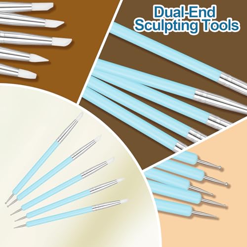 Amrules 10Pcs Clay Sculpting Tools, Practical Dual-End Rubber Pens and Dotting Tools Kit for Adults, Rock Painting, Nail Art, Carving, Drawing, Art Modeling, Shaping, Pottery Craft, Silicone Brushes - color: Blue-Silicone-10Pcs