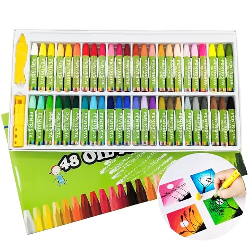 Oil Pastels Set of 48 Assorted Colors, Non-Toxic Soft Oil Pastel Crayons for Smooth Drawing and Blending,Oil Pastels for Kids, Beginners, Students, Adults, 1 Sharpener and 1 Pastel Holder - color: 48 Colors