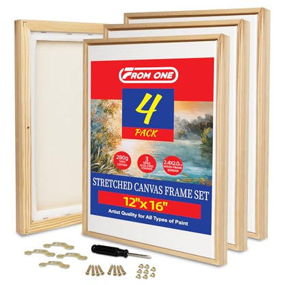 4 Pack 12 x 16 inch Floater Frame Canvas –Gallery Wrapped Canvas Set | 100% Cotton & Cottonseed Husk, Triple Primed, No Bleed, Warp Resistant for Oil and Acrylic – Ready to Hang, No Drill Needed - color: Light Brown, size: 4pk-12x16 in