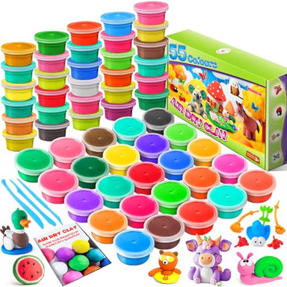 Modeling Clay Kit, 55 Colors Air Dry Clay | DIY Molding Clay with Tools, Kids Art Crafts Gift, For Boys & Girls Age 3-12 Year Olds - color: 55 Colors