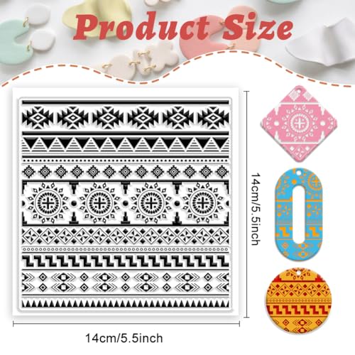 Aztec Polymer Clay Texture Sheet Silicone Texture Stamp Sheets Flower Clear Texture Mat Modeling Pattern Pad Reusable for Scrapbooking Polymer Clay Pottery Earrings Jewelry Making - style: Aztec