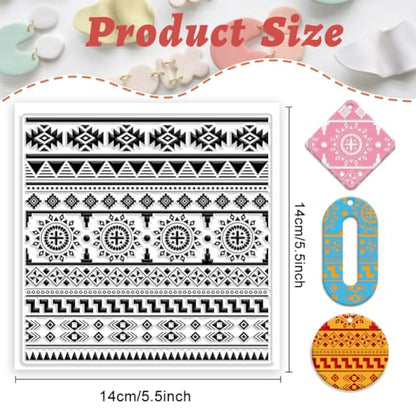 Aztec Polymer Clay Texture Sheet Silicone Texture Stamp Sheets Flower Clear Texture Mat Modeling Pattern Pad Reusable for Scrapbooking Polymer Clay Pottery Earrings Jewelry Making - style: Aztec