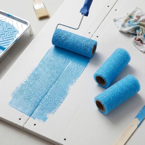 Nuanchu 3 Pcs 4" Blue Foam Textured Rollers Washable Small Textured Paint Roller Opened Celled Roller for Swimming Pool Boat Deck Cabin Floor Ceiling Drywall Bed Liner Other Small Area, Without Handle - size: 4 Inch