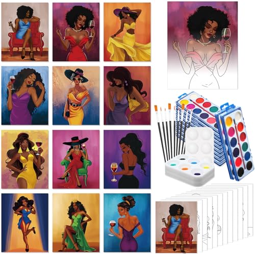 Ctosree 12 Sets Pre Drawn Canvas Kit for Painting Adults Sip and Paint Kit Art Pre Printed Canvas Bulk for Adult Date Night, Art Party & Holiday Gift(Gorgeous Lady,8 x 10 in) - size: 8 x 10 in, style: Gorgeous Lady