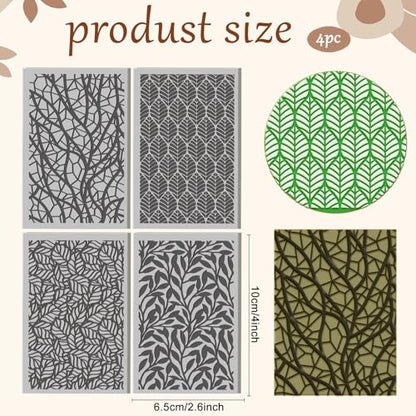 4 Pcs Leaf Texture Pattern Polymer Clay Texture Sheet Rubber Clay Texture Mat for Polymer Clays Making Earrings Jewelry DIY Crafts, 4 × 2.5 Inch - style: Leaf Pattern