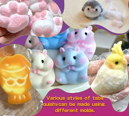 Liquid Silicone Taba Squishy Kit, 18oz 1:1 AB Ultra Soft Squishy Feel Fast Cure Silicone Rubber, Bubble-Free, 4 Moulds Cat Paw Hamster Bear Taiyaki, Flocking & Pom Poms, Ideal DIY Stress Relief Gift - color: 18oz