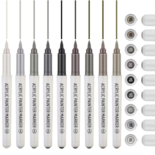 Grey Acrylic Paint Pens,Colored Paint Pen Markers,Brush Tip Paint Pens for Rock Painting Wood Glass Ceramic Canvas Stone DIY Crafts Making Art Supplies - color: Grey