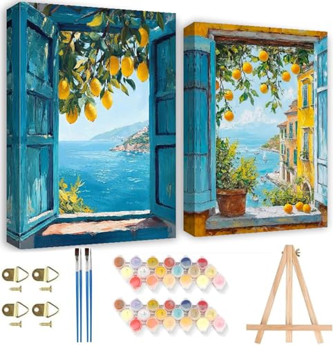 KYOQFVN 2 Pack Lemon Paint by Numbers Kits for Adults - DIY Lemon Tree Adult Paint by Number Kits on Canvas, Digital Oil Painting by Number Kit for Home Wall Decor 8x12inch - color: BKH2270+BKH2271-US