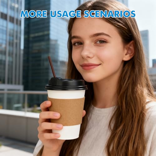 RACETOP 12 oz 100 Pack Disposable Paper Coffee Cups with Lids, Sleeves and Stirrers, Hot Cups, Paper Cups with Lids, Sleeves and Stirrers, Ideal for Home/Office - size: 12 oz