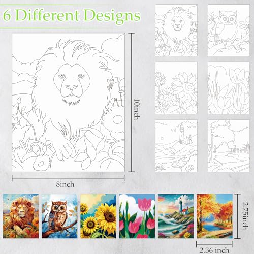 Dinifee 6 Pack Pre Drawn Canvas for Painting Pre Printed Canvas Kit 8 x 10 Inch Stretched Cotton Paint and Sip Set for Adults Couple Party Graduation Summer Date Night(Mixed Style) - style: Mixed Style