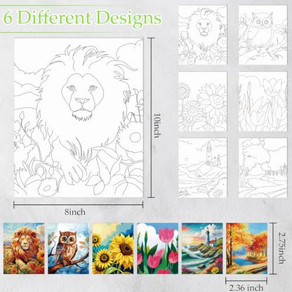 Dinifee 6 Pack Pre Drawn Canvas for Painting Pre Printed Canvas Kit 8 x 10 Inch Stretched Cotton Paint and Sip Set for Adults Couple Party Graduation Summer Date Night(Mixed Style) - style: Mixed Style