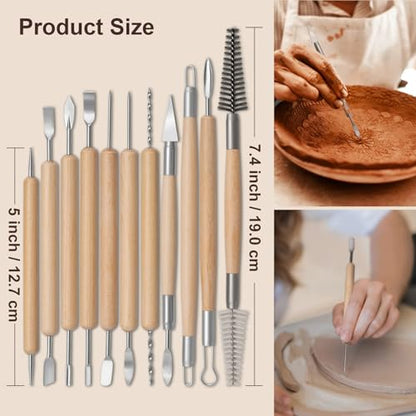 Amrules Clay Tools Kit, 31 PCS Pottery Tools, Practical Polymer Clay Sculpting Tools Kit, Air Dry Clay Tools Set for Beginner, Adults, Pottery Craft, Carving, Drawing, Molding, Modeling, Shaping - color: Lightyellow-31Pcs