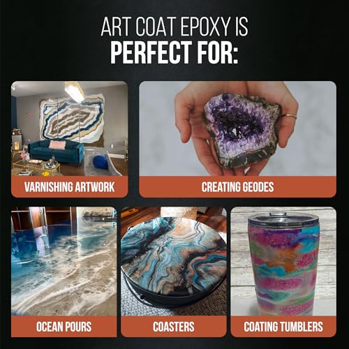 Stone Coat Countertops Art Coat (1/2 Gal) Formulated with Zero VOCs, Extended Working Time, UV Resistance for Alcohol Ink, Acrylic, Metallics, Food Safe Epoxy Perfect for DIY and Art Markers | Extended Working Time, Zero VOC, Food‑Safe Epoxy for Light and