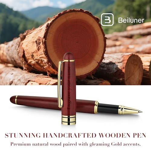 BEILUNER Luxury Personalized Wood Ballpoint Pen Writing Set,Rosewood-Elegant Fancy Nice Gift Pen Set for Signature Executive Business Office Supplies - Christmas Gift Boxed with Extra Refills (Black) - color: ,Redwood(Personalized)