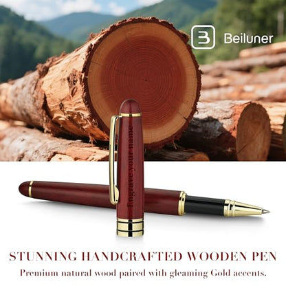 BEILUNER Luxury Personalized Wood Ballpoint Pen Writing Set,Rosewood-Elegant Fancy Nice Gift Pen Set for Signature Executive Business Office Supplies - Christmas Gift Boxed with Extra Refills (Black) - color: ,Redwood(Personalized)