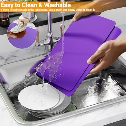 2-Pack Extra Thick Silicone Counter Mats - 24”x16” Large Heat Resistant Kitchen Countertop Protector, Non-Slip Hot Pad Trivet for Air Fryer, Hot Pots & Pans, Coffee Maker (Purple) - color: Purple