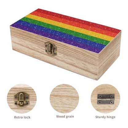 Rainbow Glitter Gay Pride Flag Jewelry Box Wooden Rustic Multi-Purpose Organizer with Front Clasp for Jewelry, Crafts, Accessories & Small Items - color: style-6