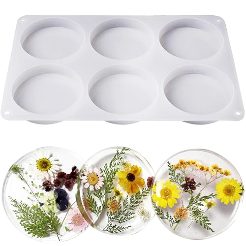 Sjubaopen Deep Round Resin Coaster Molds, 6 Cavity Thicken Round Silicone Coaster Molds for Epoxy Resin, DIY Crafts, Bouquet Preservation,Home Decoration - color: 6PCS Transparent Coaster Molds