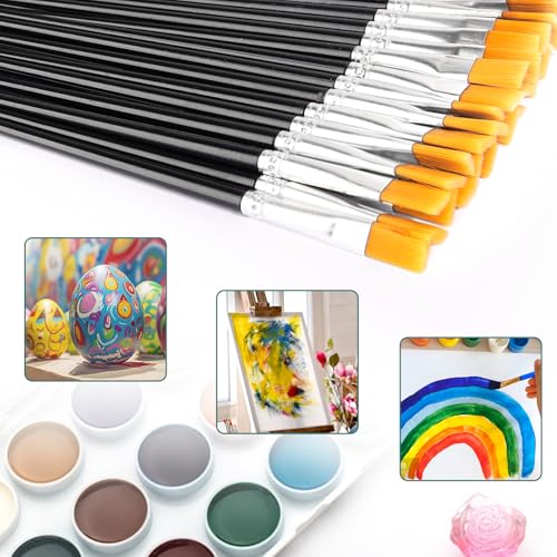 30Pcs Paint Brushes for Acrylics Painting Kids Paintbrushes Flat Nylon Hair Crafts Brush Small Oil Watercolors Artist Supplies Bulk for Children and Adult, Black - color: Black