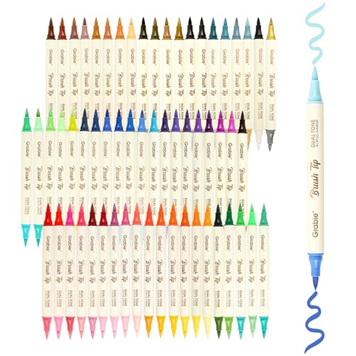 Grabie 120 Colors Acrylic Paint Markers, 60 Pack Dual Tip Soft Brush Acrylic Markers, Water-Based Paint Pens for Paper, Rock Painting, Wood, Canvas, Glass, Fabric, DIY Craft Art Supplies for All Ages - color: C.60Pcs-120Dual Tone Colors