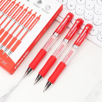 Classic Retractable Gel Roller Pens, 0.7mm Fine Point, Red Ink (Red - 12 Packs) - color: Red - 12 Packs