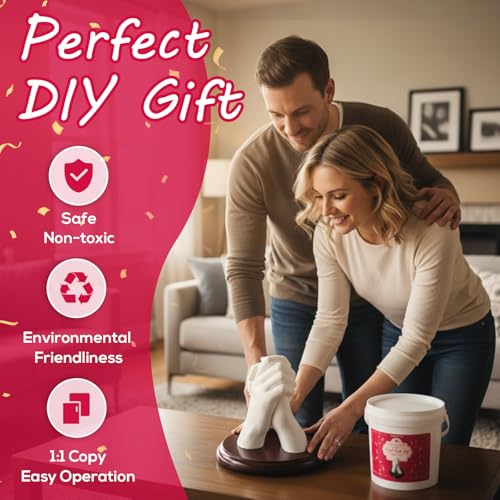 Falling in Art Hand Casting Kit Couples - Keepsake Plaster Hand Mold Kit for Family, Kids, Adults with Large Bucket, Gloves, Powder Materials, Color Paints, Wooden Base, Valentine's Day Gift - size: Hand Casting Kit