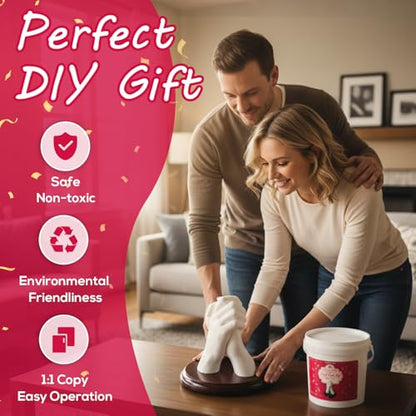 Falling in Art Hand Casting Kit Couples - Keepsake Plaster Hand Mold Kit for Family, Kids, Adults with Large Bucket, Gloves, Powder Materials, Color Paints, Wooden Base, Valentine's Day Gift - size: Hand Casting Kit