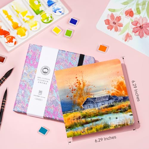 Lightwish Square Watercolor Journal,2 Pack Total 48 Sheets,100% Cotton,300gsm/140lb,Acid-Free,Cold Press Watecolor Sketchbook for Artists Adults Students,6.29 * 6.29 Inches(Purple Sunset) - color: Purple Sunset