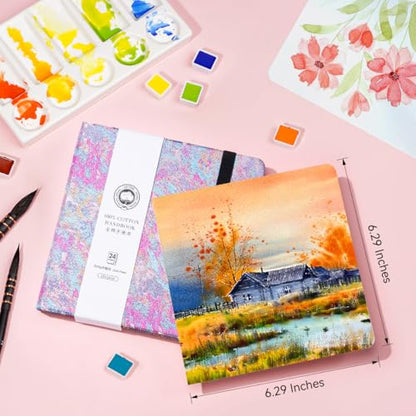 Lightwish Square Watercolor Journal,2 Pack Total 48 Sheets,100% Cotton,300gsm/140lb,Acid-Free,Cold Press Watecolor Sketchbook for Artists Adults Students,6.29 * 6.29 Inches(Purple Sunset) - color: Purple Sunset