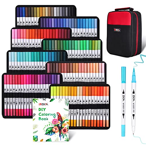 ZSCM 160 Colors Duo Tip Brush Markers Art Pen Set, Artist Fine and Brush Tip Colored Pens, for Adult Coloring Books Christmas Cards Drawing, Note taking Lettering Calligraphy Journaling - color: 160 Colors