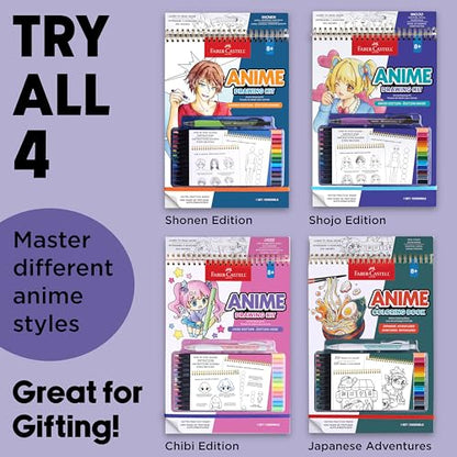 Faber-Castell Anime Drawing Kit: Shojo Edition | Step-by-Step Instruction Book with 20 Practice Pages, Color Pencil Set & Drawing Supplies for Kids, Summer Craft Supplies(1 Book) - style: Shojo Edition