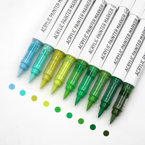 Water Based Acrylic Paint Markers, 9 Colors Acrylic Paint Pens Set with Soft Brush Tip, Marker Pen for Rock Painting, Egg, Wood, Glass, Paper, Acrylic Painter Ink (Forest Green) - color: Forest Green