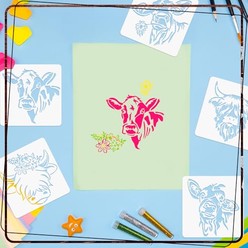 Junkin 20 Pcs Stencil for Painting Stencil Reusable DIY Drawing Template Motivational Art for Crafts Home Decor on Wood, Canvas, Paper, Fabric, Walls, Furniture(Cow) - style: Cow