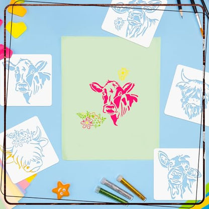 Junkin 20 Pcs Stencil for Painting Stencil Reusable DIY Drawing Template Motivational Art for Crafts Home Decor on Wood, Canvas, Paper, Fabric, Walls, Furniture(Cow) - style: Cow